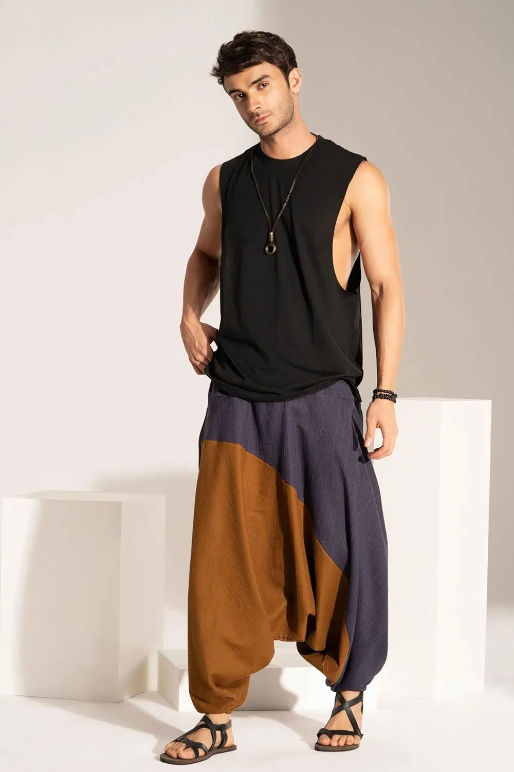 The Veshti Company Travel Hippie Parachute Pants for Men, Baggy Flowy Pants Lounge Yoga Harem Boho Music Festival Dance Pant