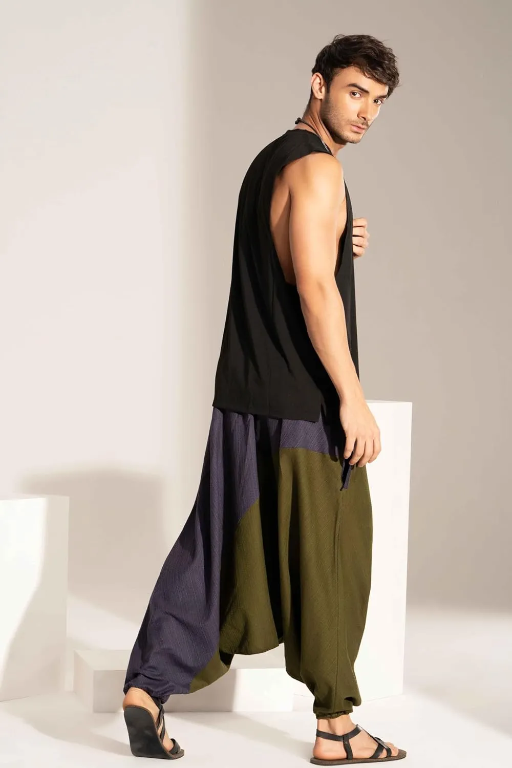 The Veshti Company Travel Hippie Parachute Pants for Men, Baggy Flowy Pants Lounge Yoga Harem Boho Music Festival Dance Pant