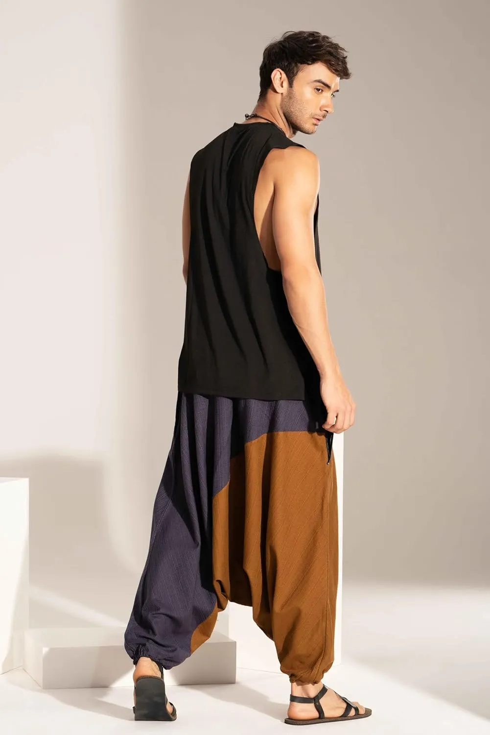 The Veshti Company Travel Hippie Parachute Pants for Men, Baggy Flowy Pants Lounge Yoga Harem Boho Music Festival Dance Pant