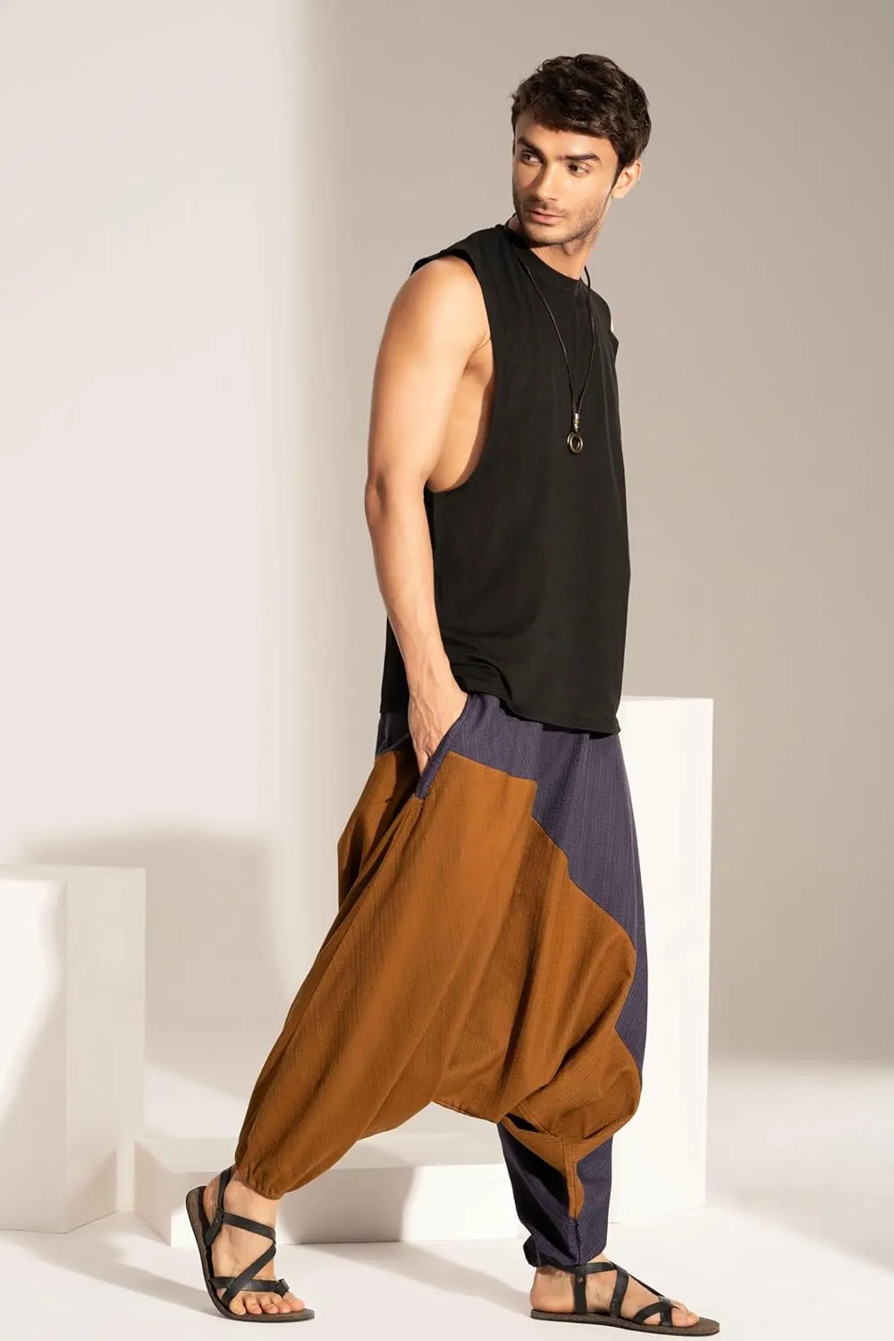 The Veshti Company Travel Hippie Parachute Pants for Men, Baggy Flowy Pants Lounge Yoga Harem Boho Music Festival Dance Pant