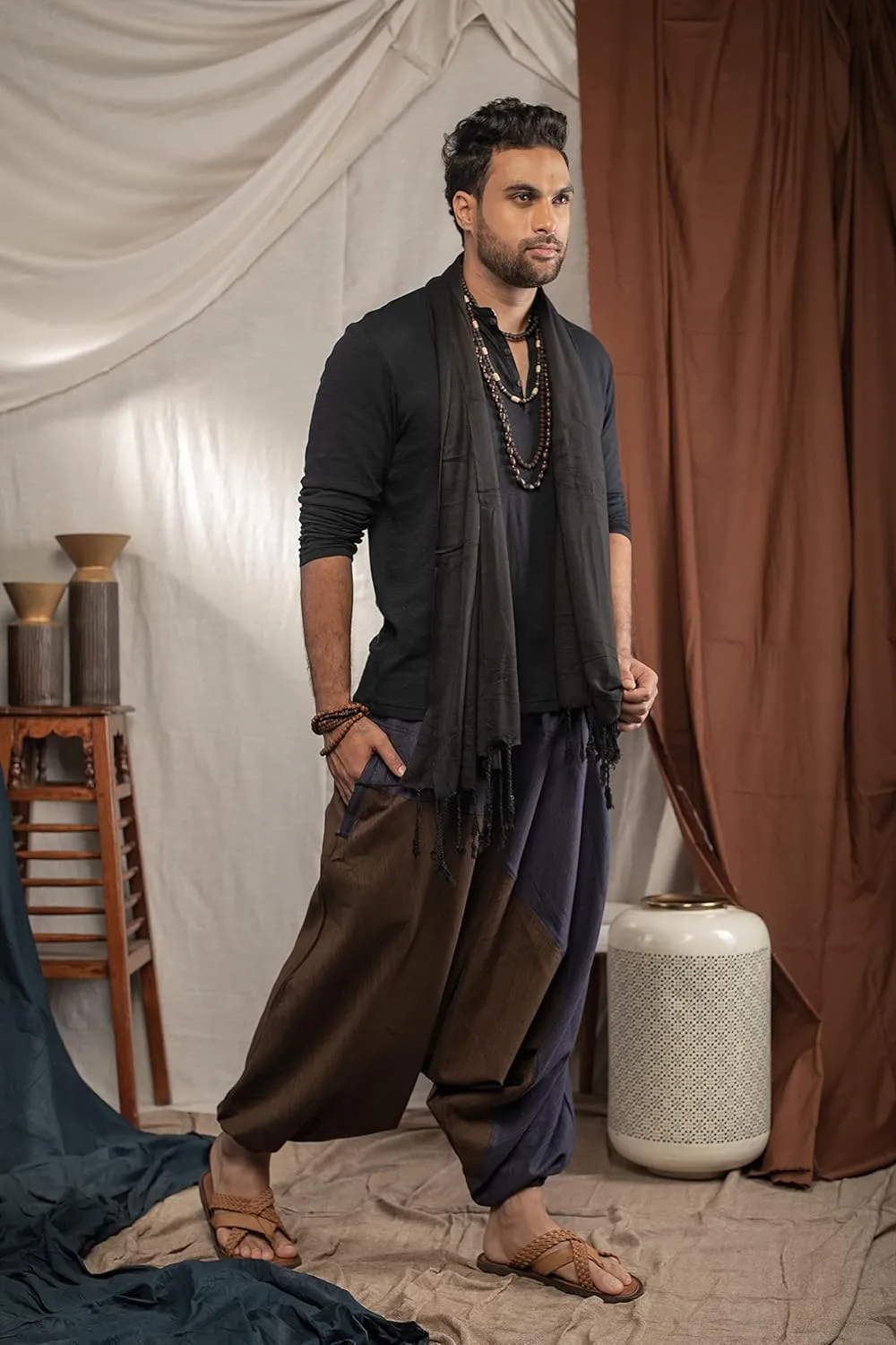 The Veshti Company Travel Hippie Parachute Pants for Men, Baggy Flowy Pants Lounge Yoga Harem Boho Music Festival Dance Pant