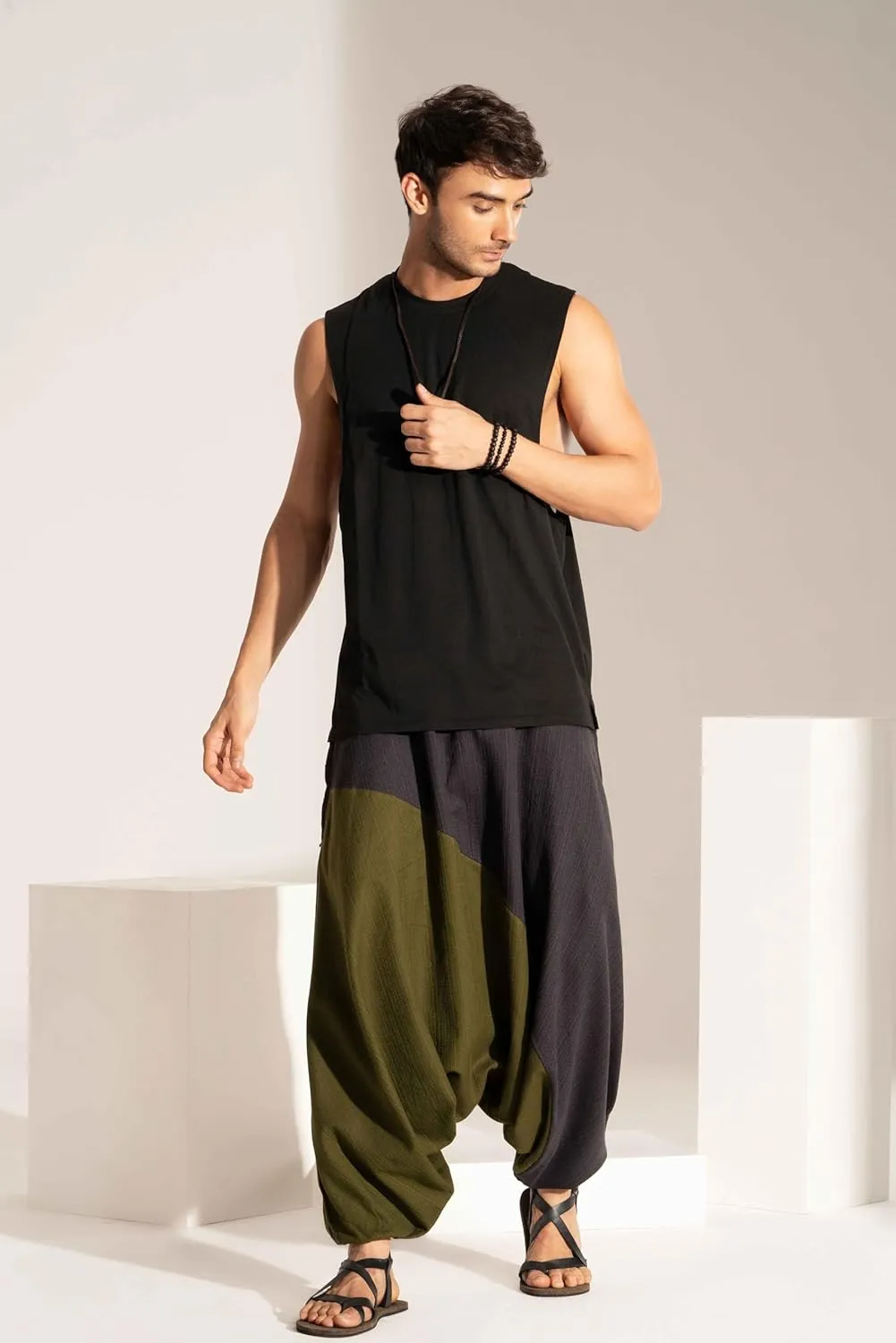 The Veshti Company Travel Hippie Parachute Pants for Men, Baggy Flowy Pants Lounge Yoga Harem Boho Music Festival Dance Pant