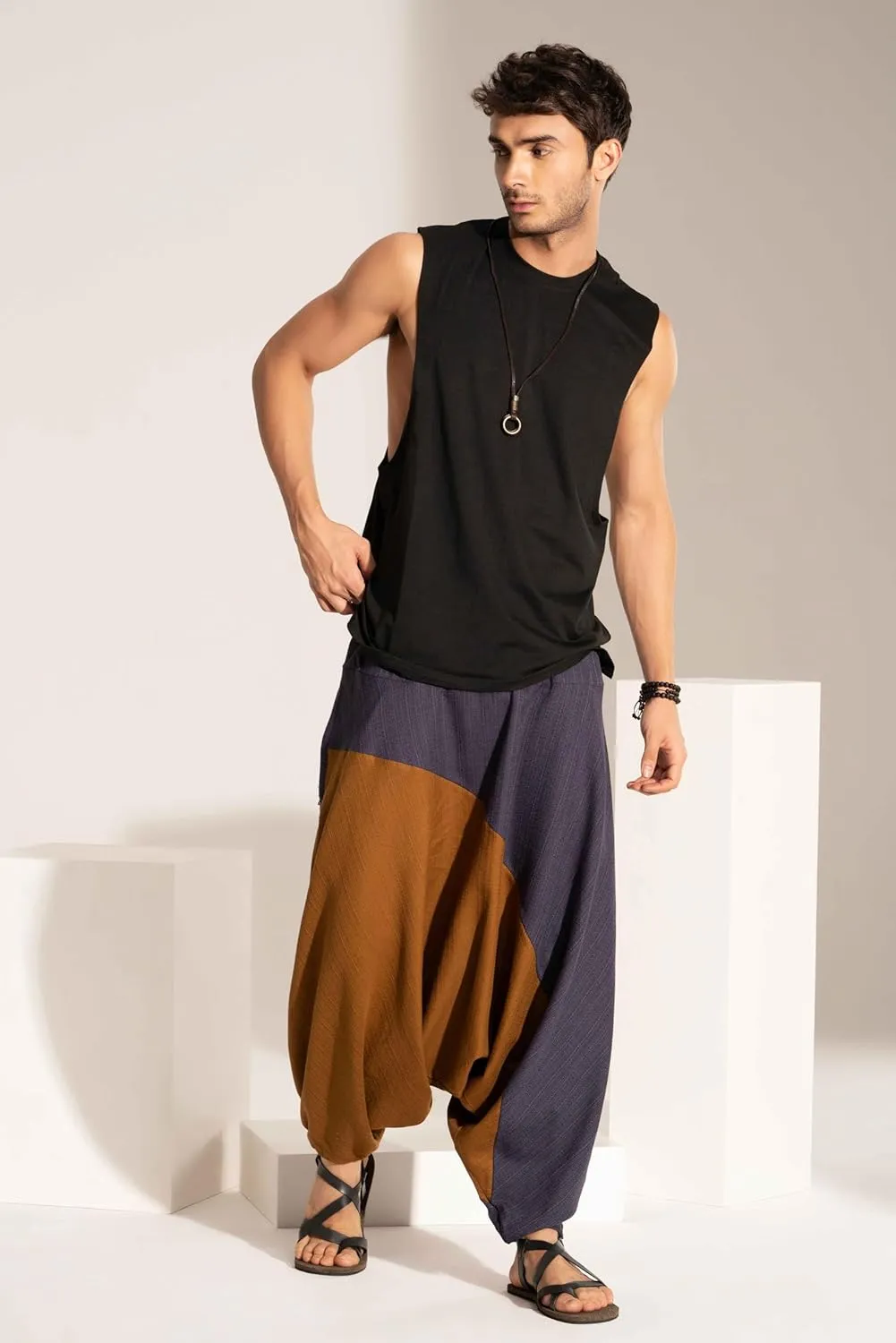 The Veshti Company Travel Hippie Parachute Pants for Men, Baggy Flowy Pants Lounge Yoga Harem Boho Music Festival Dance Pant
