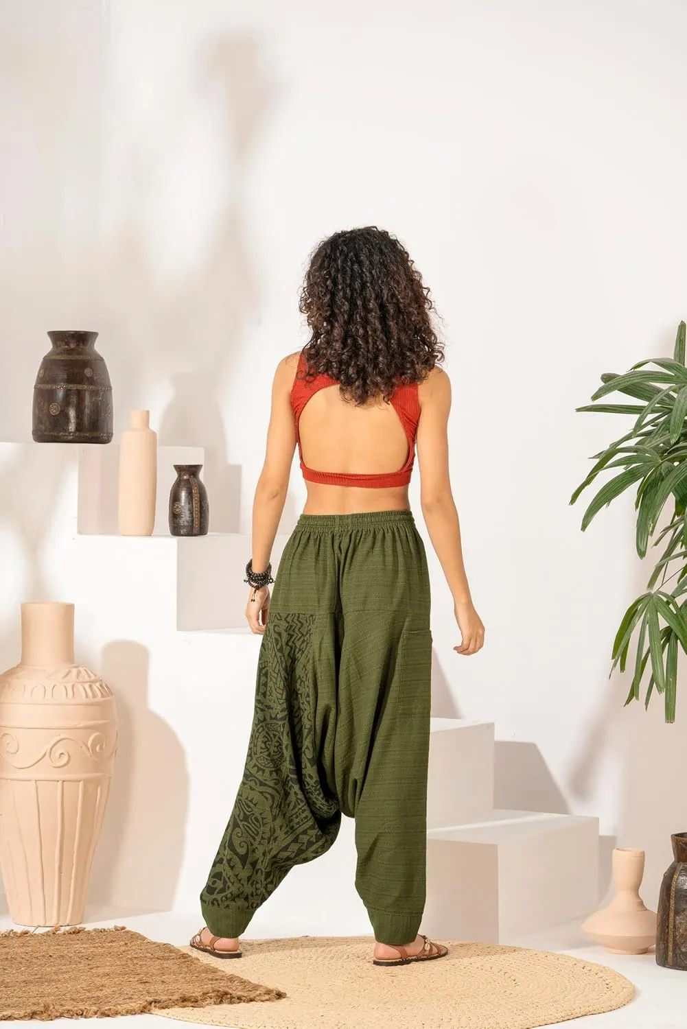 The Veshti Company Women's Printed Harem Pants - Boho Yoga Baggy Pants with Elastic Waist & Drawstring, Hippie Lounge Pants