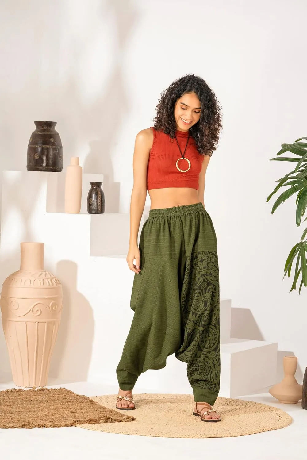 The Veshti Company Women's Printed Harem Pants - Boho Yoga Baggy Pants with Elastic Waist & Drawstring, Hippie Lounge Pants