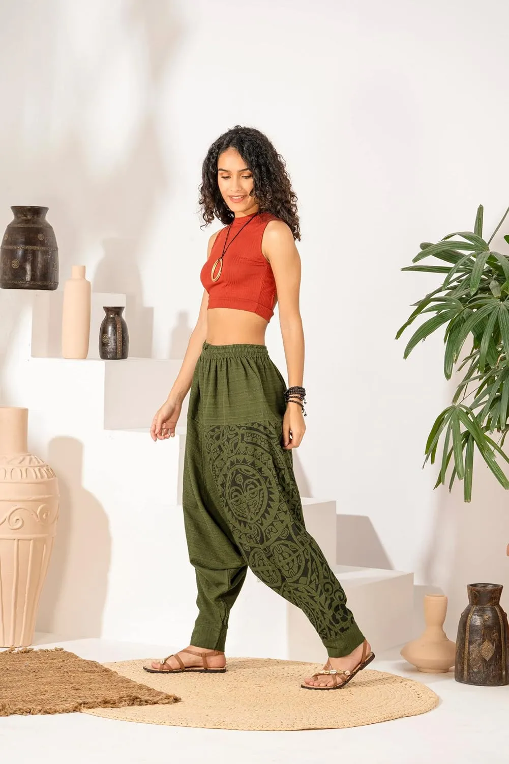 The Veshti Company Women's Printed Harem Pants - Boho Yoga Baggy Pants with Elastic Waist & Drawstring, Hippie Lounge Pants