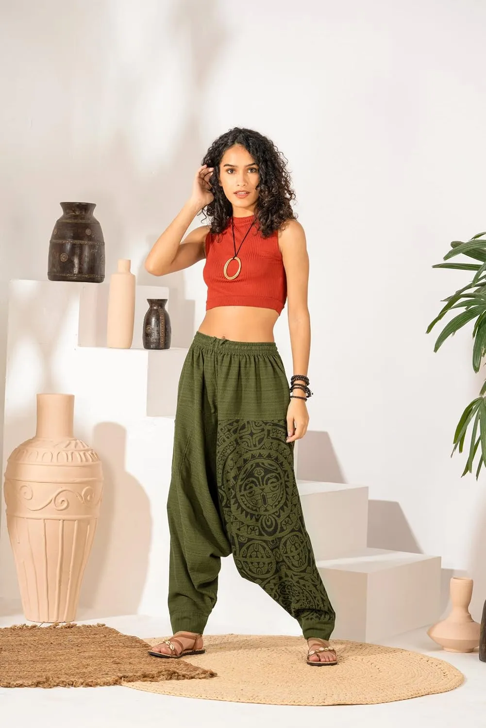 The Veshti Company Women's Printed Harem Pants - Boho Yoga Baggy Pants with Elastic Waist & Drawstring, Hippie Lounge Pants