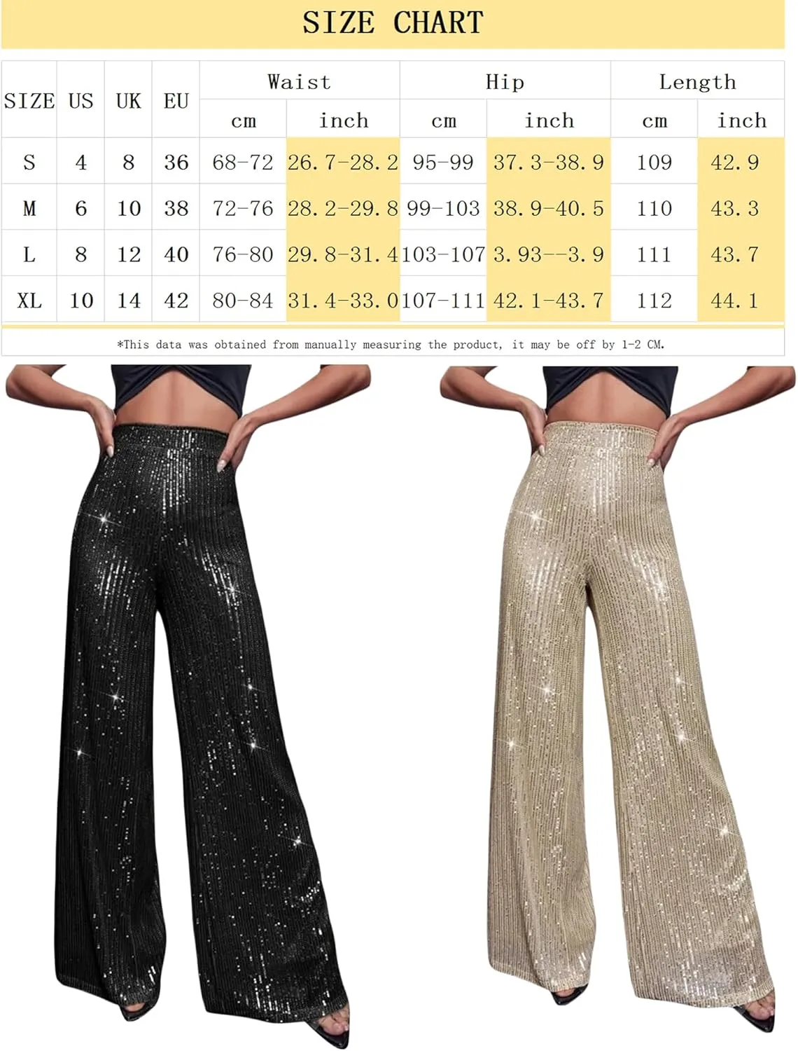 Tkuycn Women's Sexy Metallic Sparkly Wide Leg Pants Trousers Flared Pants Night Out Clubwear