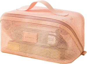 Travel Makeup Bag, Large Capacity Cosmetic stroge, Nylon Mesh Transparent Toiletry Organizer for Women, Lightweight Washable Pouch with Zipper