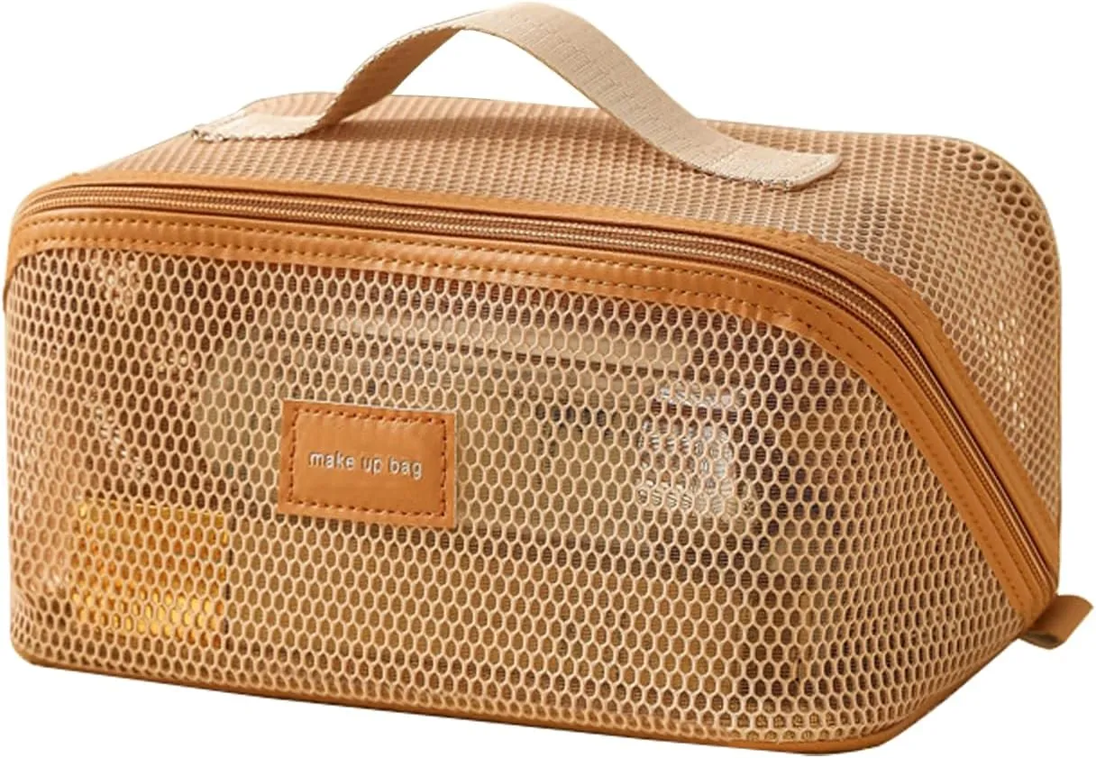 Travel Makeup Bag, Large Capacity Cosmetic stroge, Nylon Mesh Transparent Toiletry Organizer for Women, Lightweight Washable Pouch with Zipper