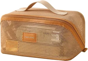 Travel Makeup Bag, Large Capacity Cosmetic stroge, Nylon Mesh Transparent Toiletry Organizer for Women, Lightweight Washable Pouch with Zipper