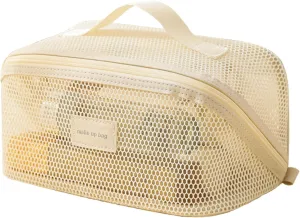 Travel Makeup Bag, Large Capacity Cosmetic stroge, Nylon Mesh Transparent Toiletry Organizer for Women, Lightweight Washable Pouch with Zipper