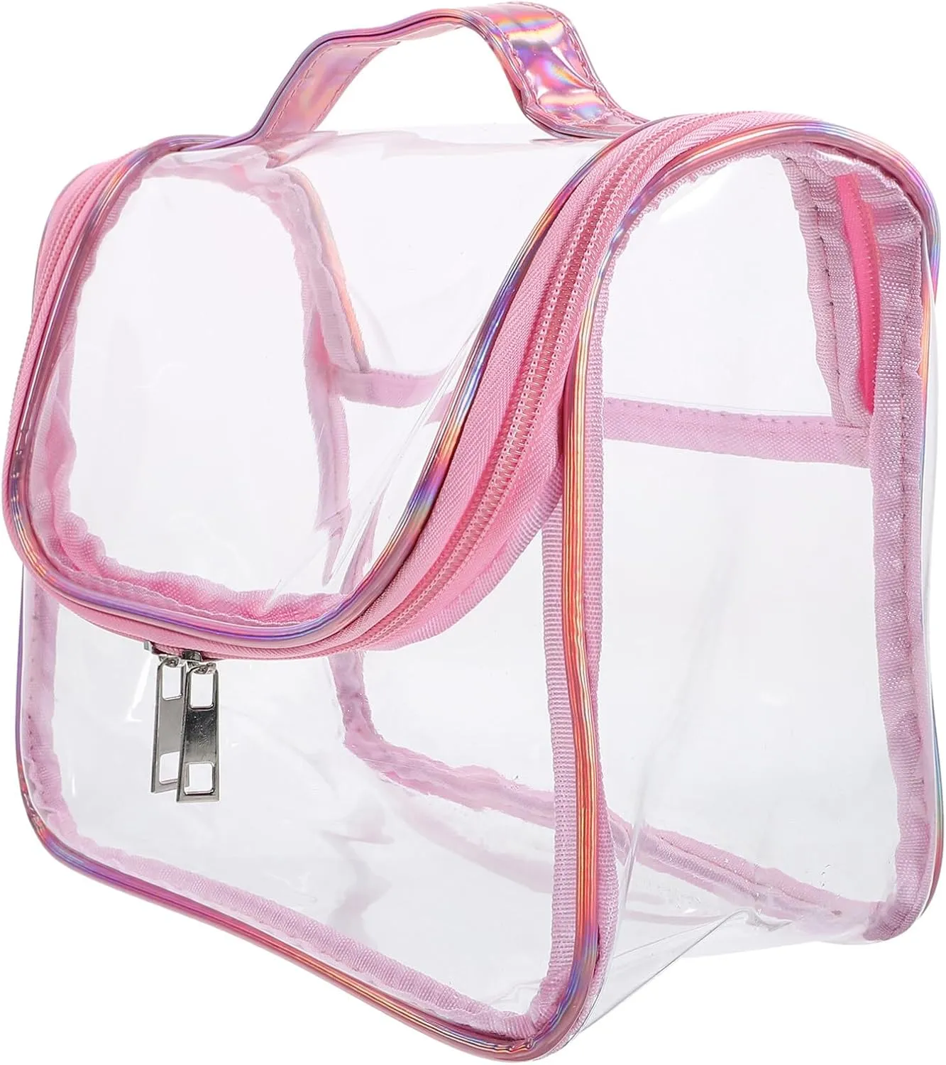 Travel Makeup Bag PVC Cosmetic Bag Transparent Toiletry Bag Waterproof Carrier Bag Organizer for Women Girls Pink