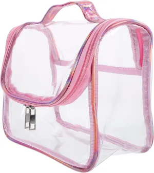 Travel Makeup Bag PVC Cosmetic Bag Transparent Toiletry Bag Waterproof Carrier Bag Organizer for Women Girls Pink