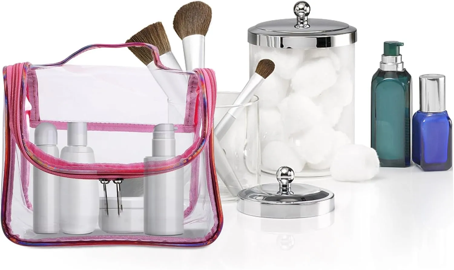 Travel Makeup Bag PVC Cosmetic Bag Transparent Toiletry Bag Waterproof Carrier Bag Organizer for Women Girls Pink