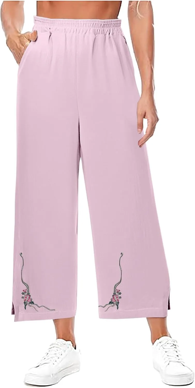 Trendy Pants for Women,Wwomens Casual Summer 2025 Drawstring Elastic High Waist Pant Comfy Side Pleated Trouser
