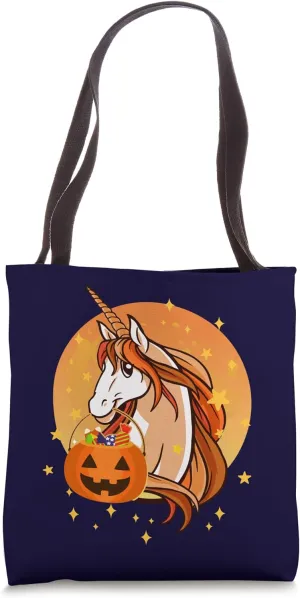 Unicorn Jack o Lantern Pumpkin Candy Bucket Girls Halloween Tote Bag