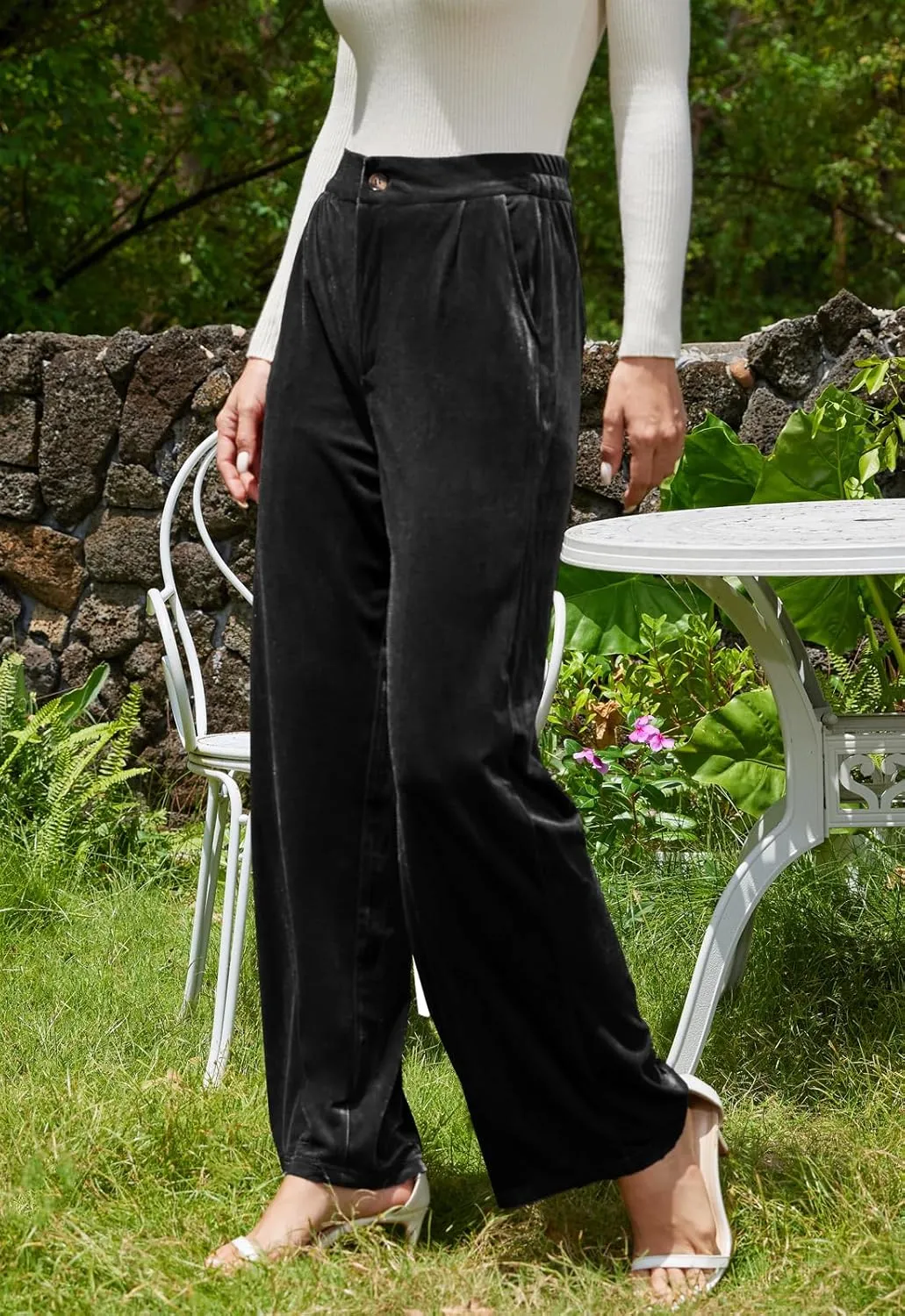 Velvet Pants for Women Dressy Women Casual Wide Leg Pants Stretchy High Waisted Velour Palazzo Pants