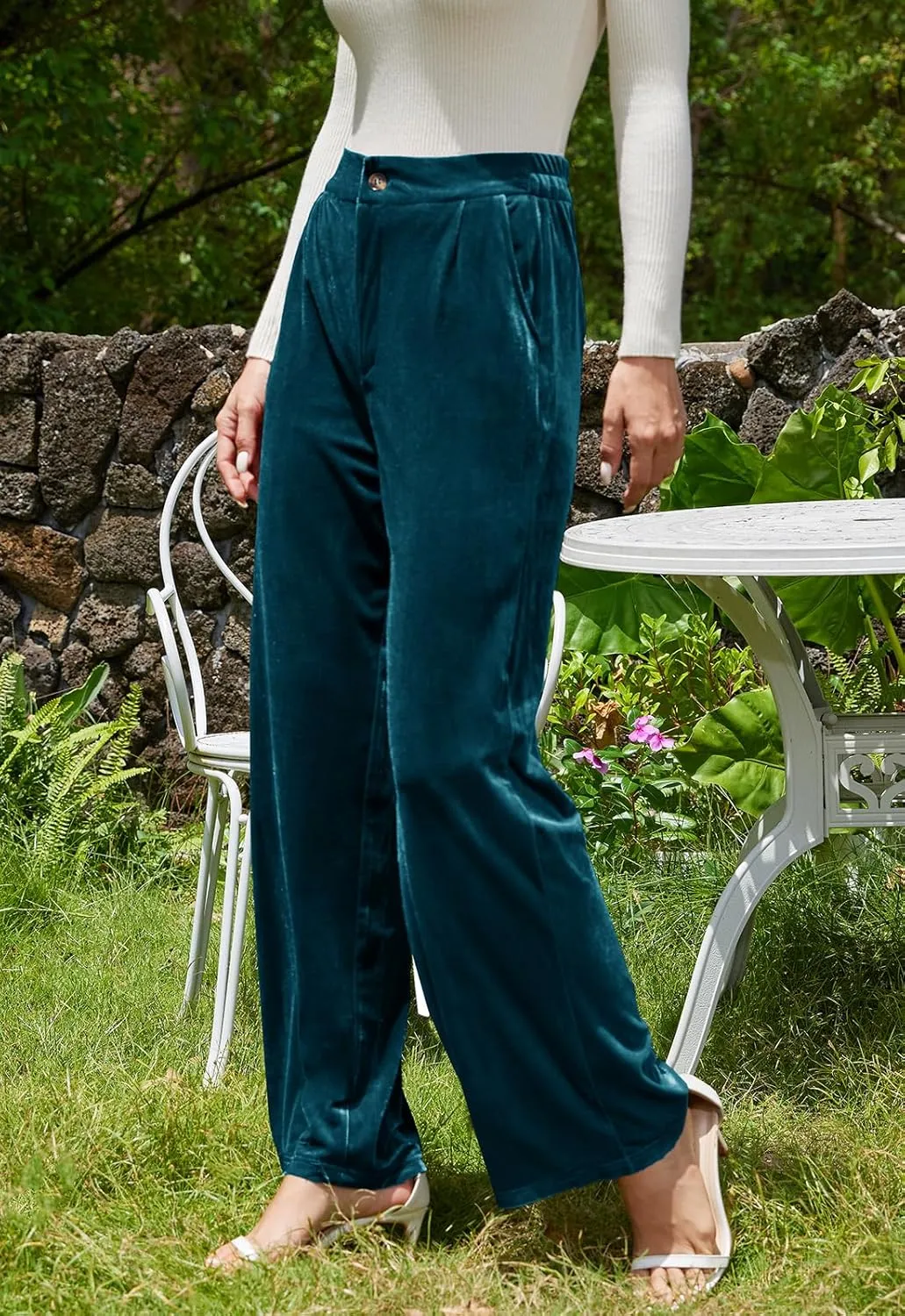 Velvet Pants for Women Dressy Women Casual Wide Leg Pants Stretchy High Waisted Velour Palazzo Pants