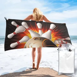 Vintage Sport Bowling Ball Bath Towel Super Absorbent Quick Dry Bathroom Towel Sand Free Microfiber Beach Towels for Bathroom, Gym, Spa and Hotel Towel 27.5"X55"