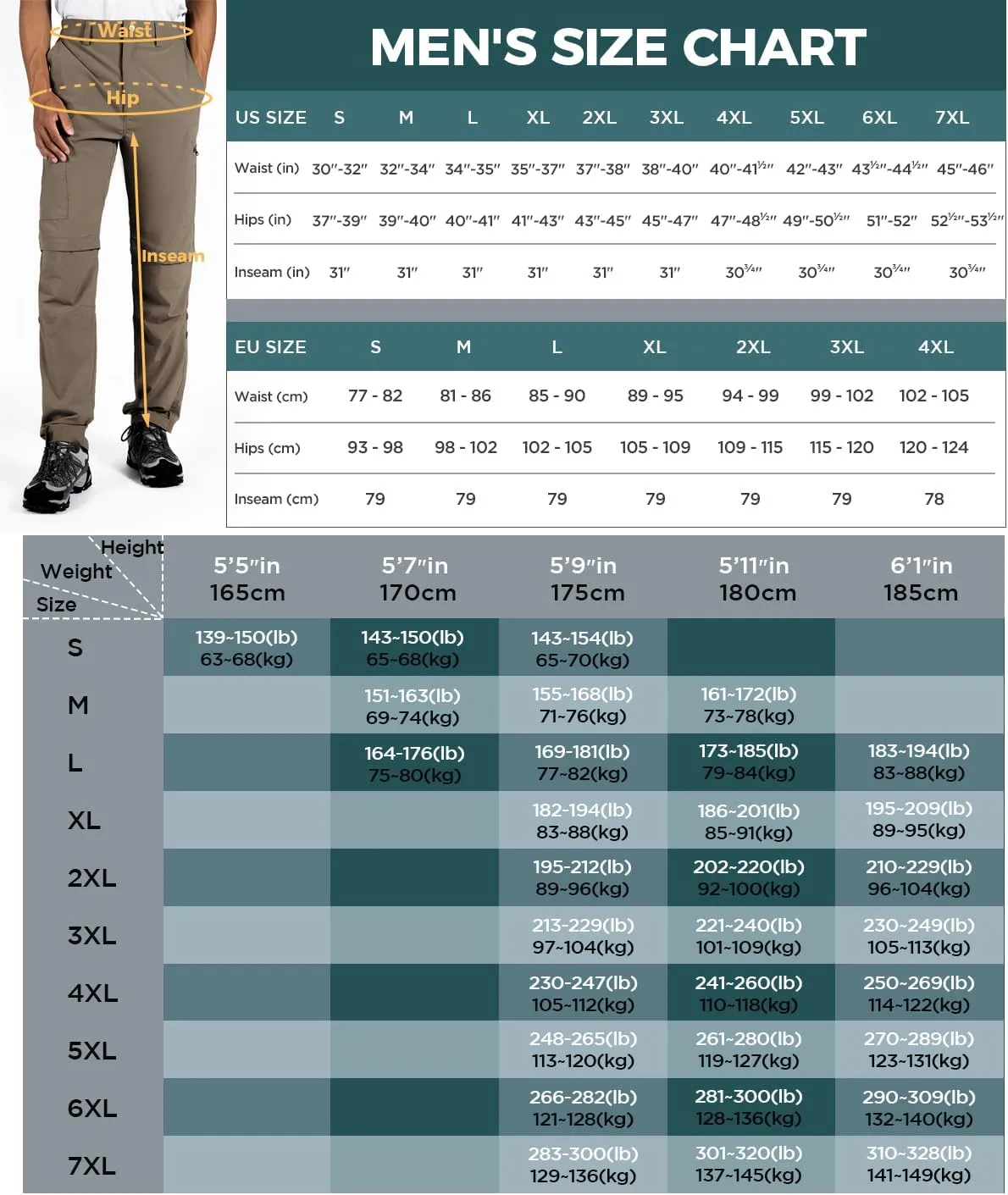 Wespornow Men's-Convertible-Hiking-Pants Quick Dry Lightweight Zip Off Breathable Cargo Pants for Outdoor, Fishing, Safari
