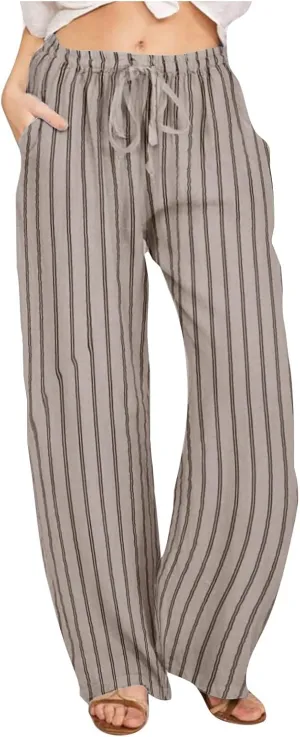 Wide Leg Cotton Linen Pants Women 2025 Summer Lightweight Lounge Pants High Waisted Loose Slacks Trousers with Pockets