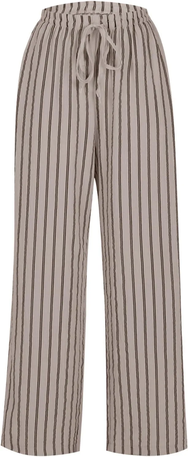 Wide Leg Cotton Linen Pants Women 2025 Summer Lightweight Lounge Pants High Waisted Loose Slacks Trousers with Pockets
