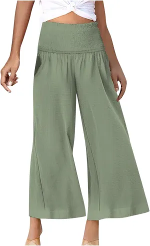 Wide Leg Palazzo Pants for Women High Waisted Flowy Trousers Casual Loose Lounge Pant Summer Wide Leg Palazzo Capris