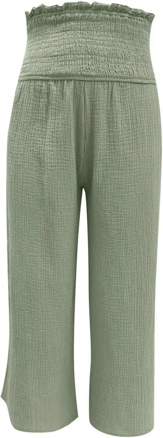 Wide Leg Palazzo Pants for Women High Waisted Flowy Trousers Casual Loose Lounge Pant Summer Wide Leg Palazzo Capris