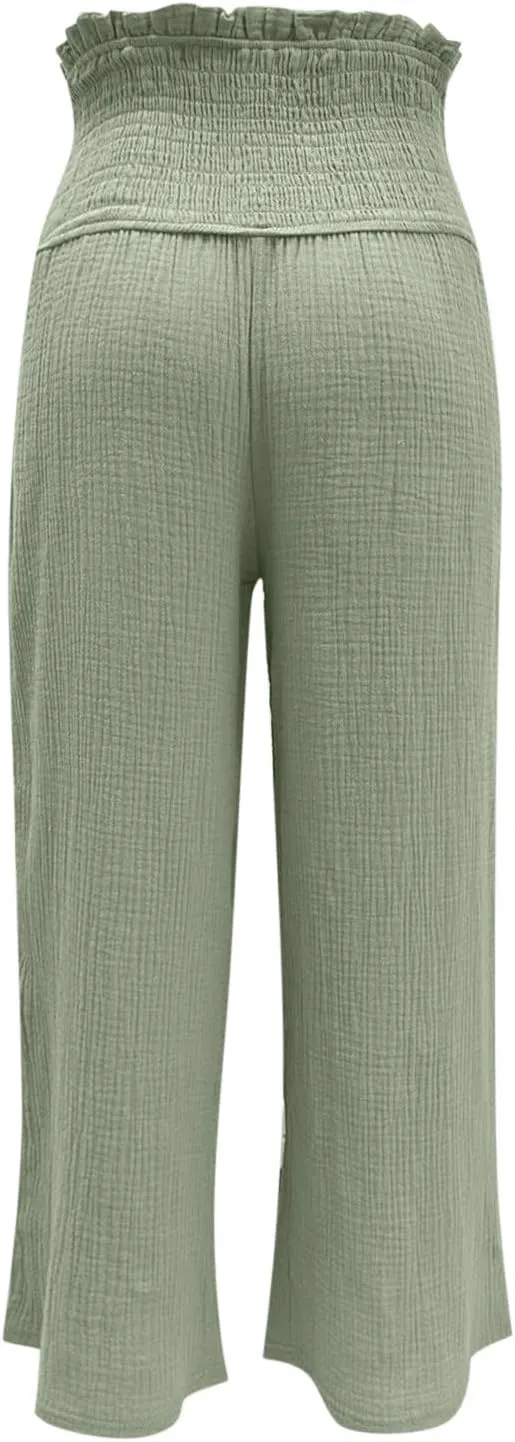 Wide Leg Palazzo Pants for Women High Waisted Flowy Trousers Casual Loose Lounge Pant Summer Wide Leg Palazzo Capris