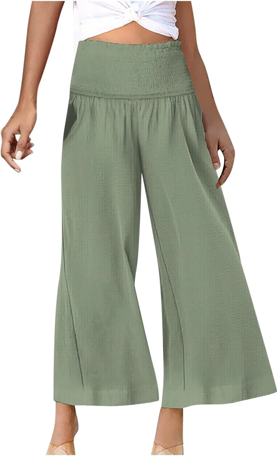 Wide Leg Palazzo Pants for Women High Waisted Flowy Trousers Casual Loose Lounge Pant Summer Wide Leg Palazzo Capris