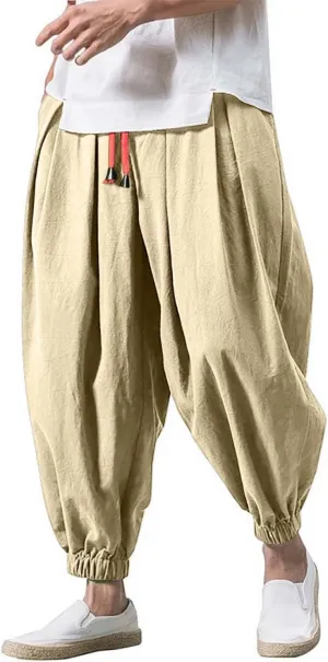 Wide Leg Pants for Men Harlan Pants Casual Hiking Sports Trousers Elastic Drawstring Waist Joggers with Pockers