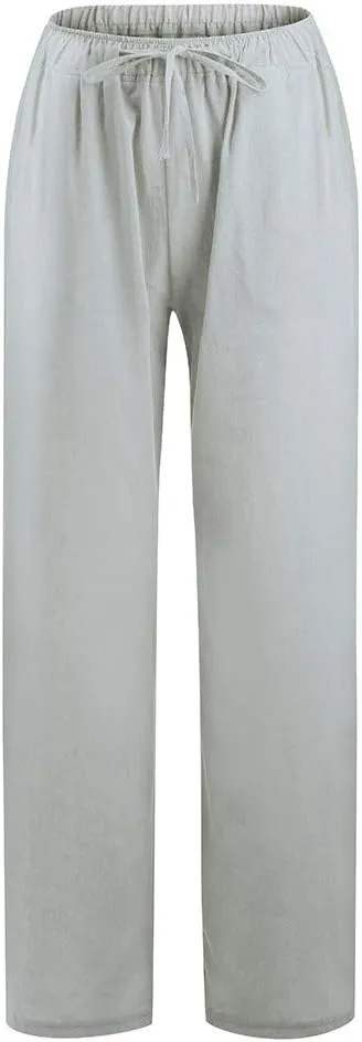 Wide Leg Pants for Women 2025 Summer Drawstring Cotton Linen Pants Lightweight Loose Fit Comfy Trousers with Pockets