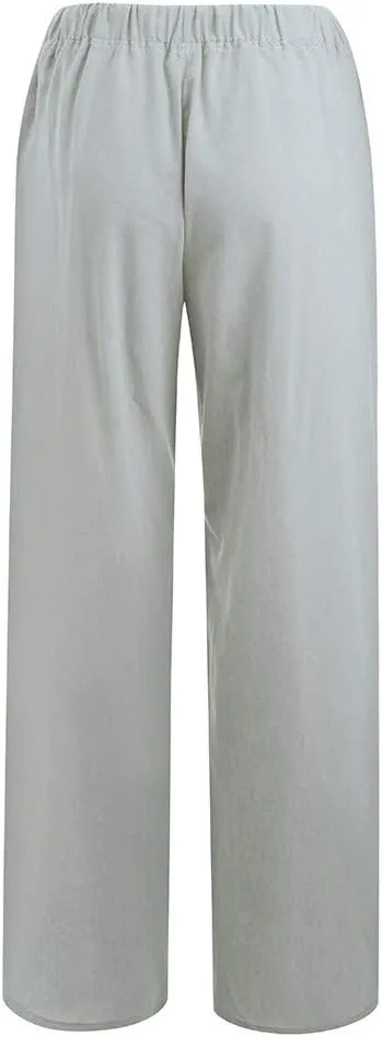 Wide Leg Pants for Women 2025 Summer Drawstring Cotton Linen Pants Lightweight Loose Fit Comfy Trousers with Pockets
