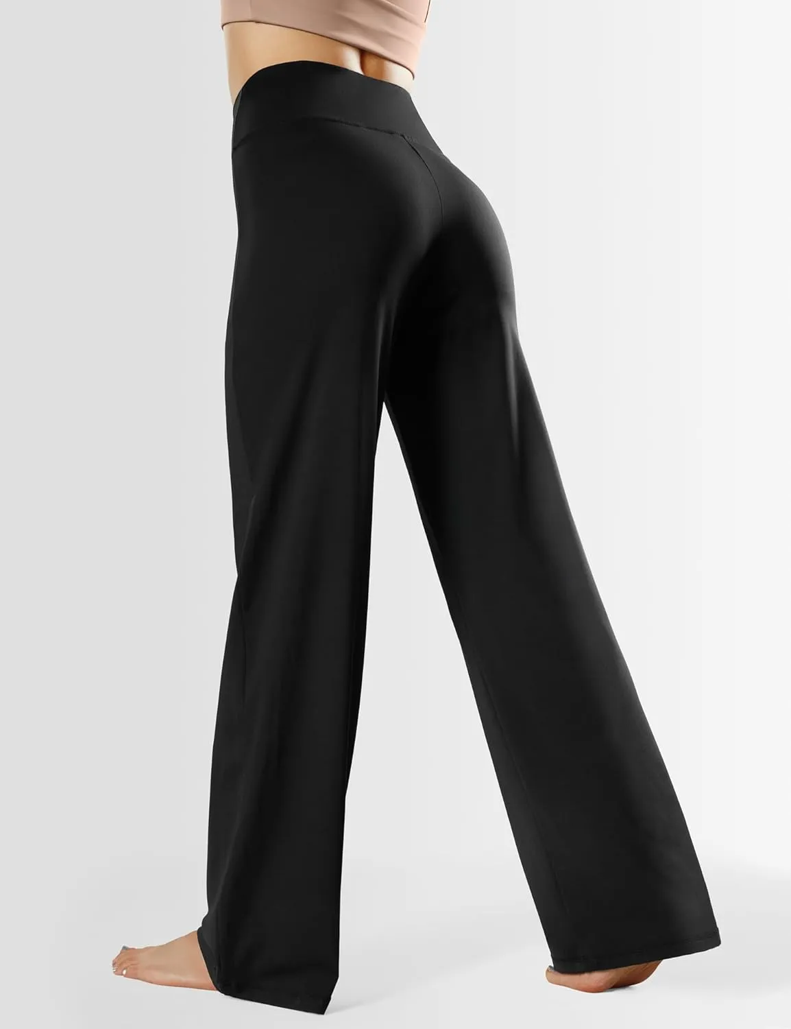 Wide Leg Yoga Pants for Women, Crossover High Waisted Lounge Pants with Pockets, Loose Straight Leg Casual Pants