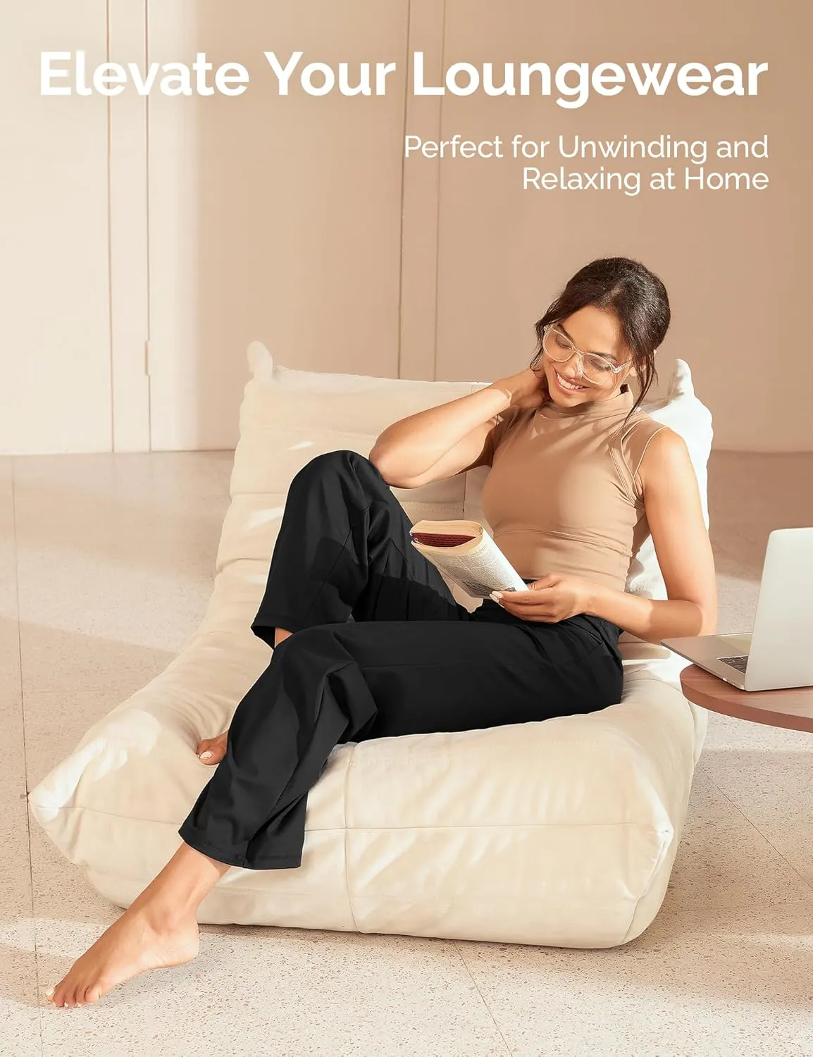 Wide Leg Yoga Pants for Women, Crossover High Waisted Lounge Pants with Pockets, Loose Straight Leg Casual Pants