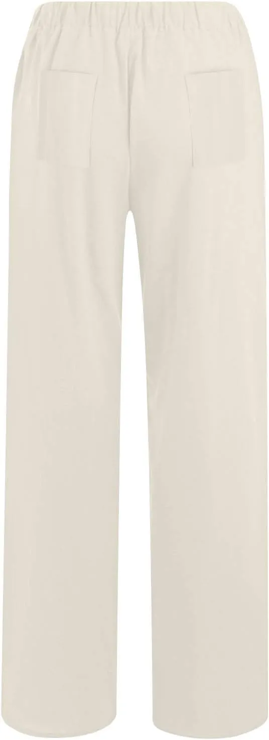 Women High Waist Wide Leg Linen Palazzo Pants with 4 Pockets Summer Bottoms Pant Elastic Waist Relax Fit Trousers