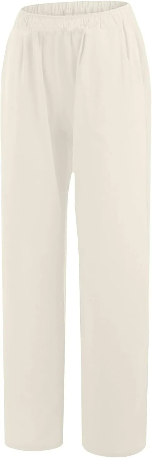 Women High Waist Wide Leg Linen Palazzo Pants with 4 Pockets Summer Bottoms Pant Elastic Waist Relax Fit Trousers