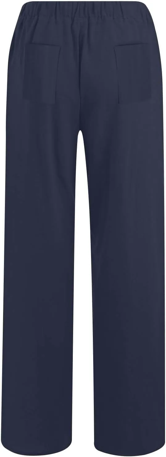 Women High Waist Wide Leg Linen Palazzo Pants with 4 Pockets Summer Bottoms Pant Elastic Waist Relax Fit Trousers