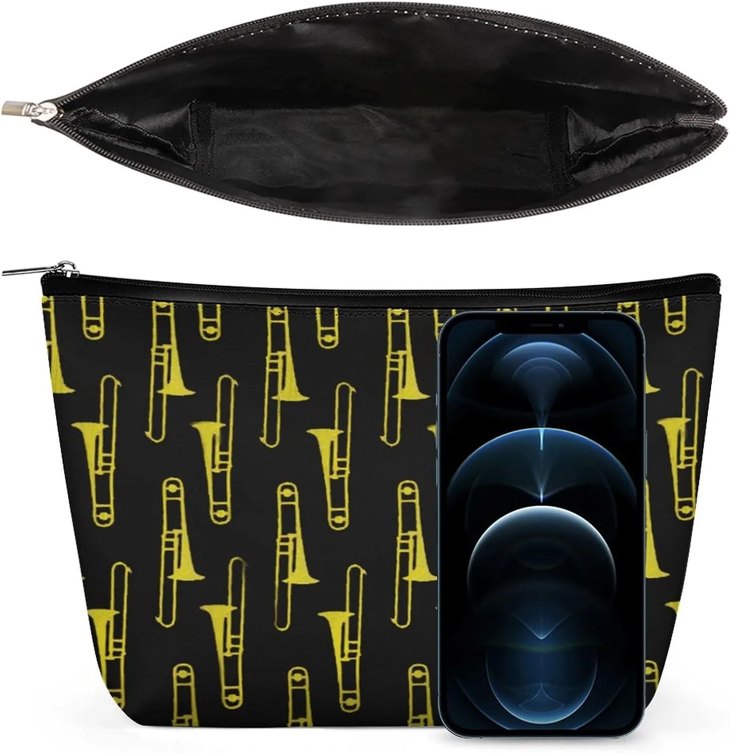 Women Trombones Musical Instruments Art Storage Bag Holder Multifunction Travel Makeup Lazy Zipper Clutch Bag Large Capacity for Cosmetics Digital Accessories Trip