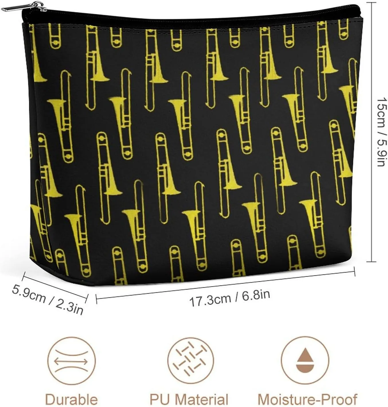 Women Trombones Musical Instruments Art Storage Bag Holder Multifunction Travel Makeup Lazy Zipper Clutch Bag Large Capacity for Cosmetics Digital Accessories Trip
