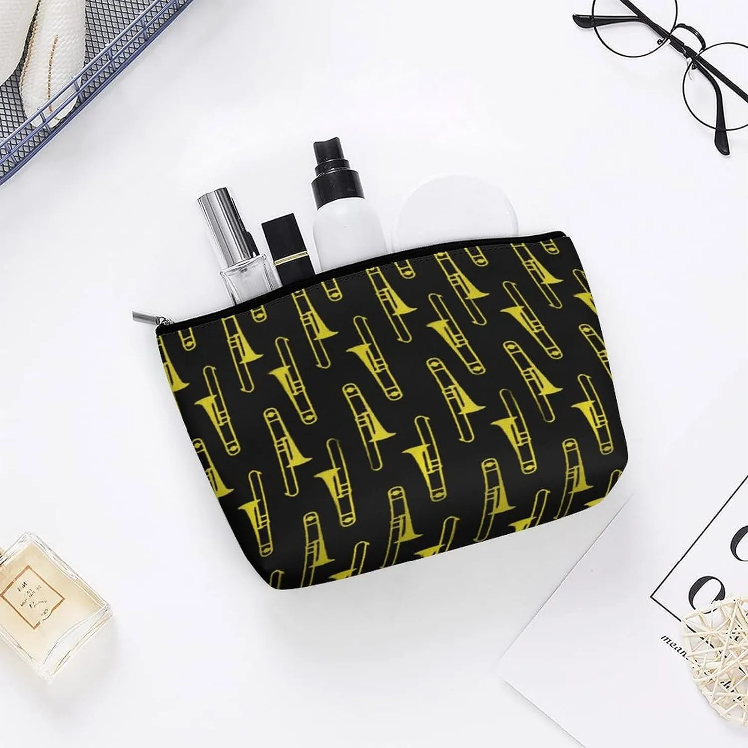 Women Trombones Musical Instruments Art Storage Bag Holder Multifunction Travel Makeup Lazy Zipper Clutch Bag Large Capacity for Cosmetics Digital Accessories Trip