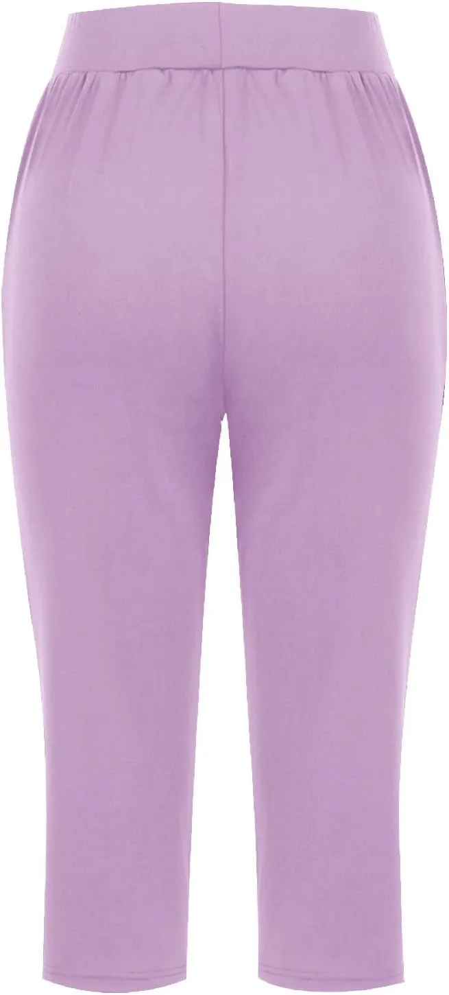 Women's Casual Capri Pants Summer Loose Yoga Pants Comfy Workout Pants High Waist Capri Trousers with Pockets