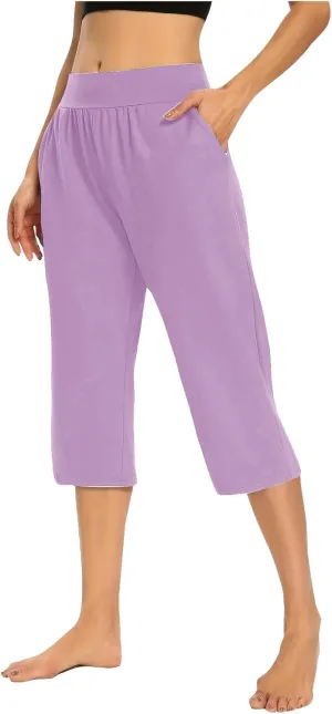 Women's Casual Capri Pants Summer Loose Yoga Pants Comfy Workout Pants High Waist Capri Trousers with Pockets