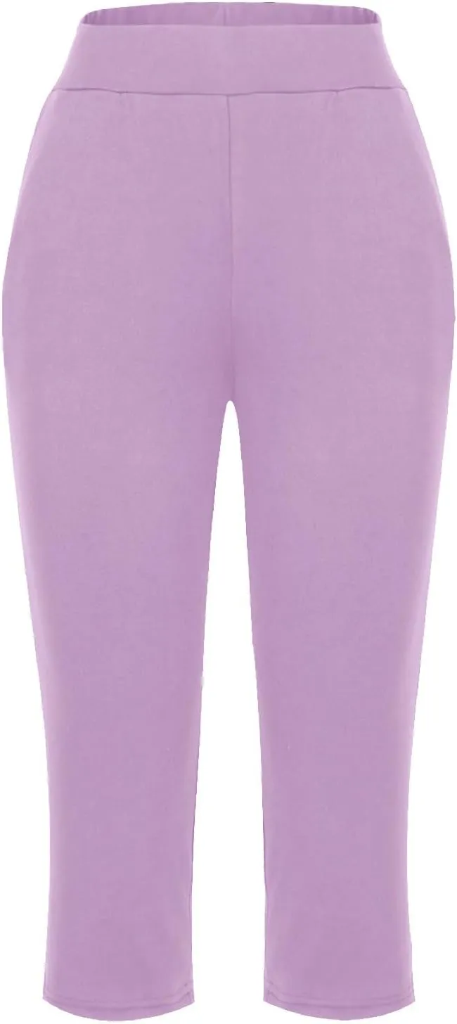 Women's Casual Capri Pants Summer Loose Yoga Pants Comfy Workout Pants High Waist Capri Trousers with Pockets