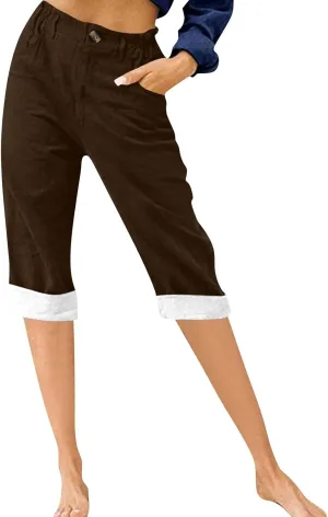 Womens Cotton Linen Capri Pants Summer Casual Elastic Waist Capris 2025 Comfy Cropped Trouser with Pockets