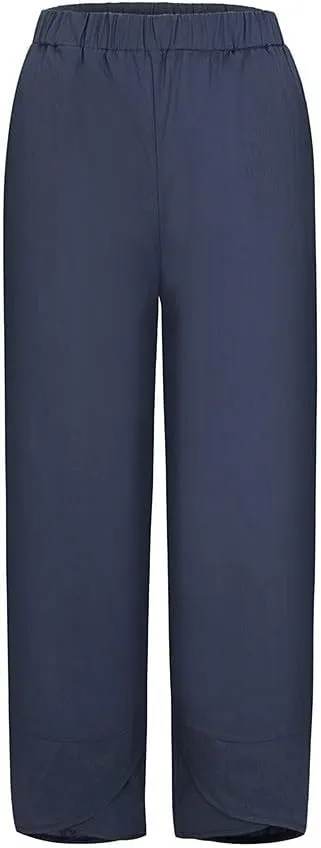 Women's Cotton Linen Casual Summer Capri Pants for Women Cropped Comfy Baggy Beach Trousers Palazzo Lounge Pants