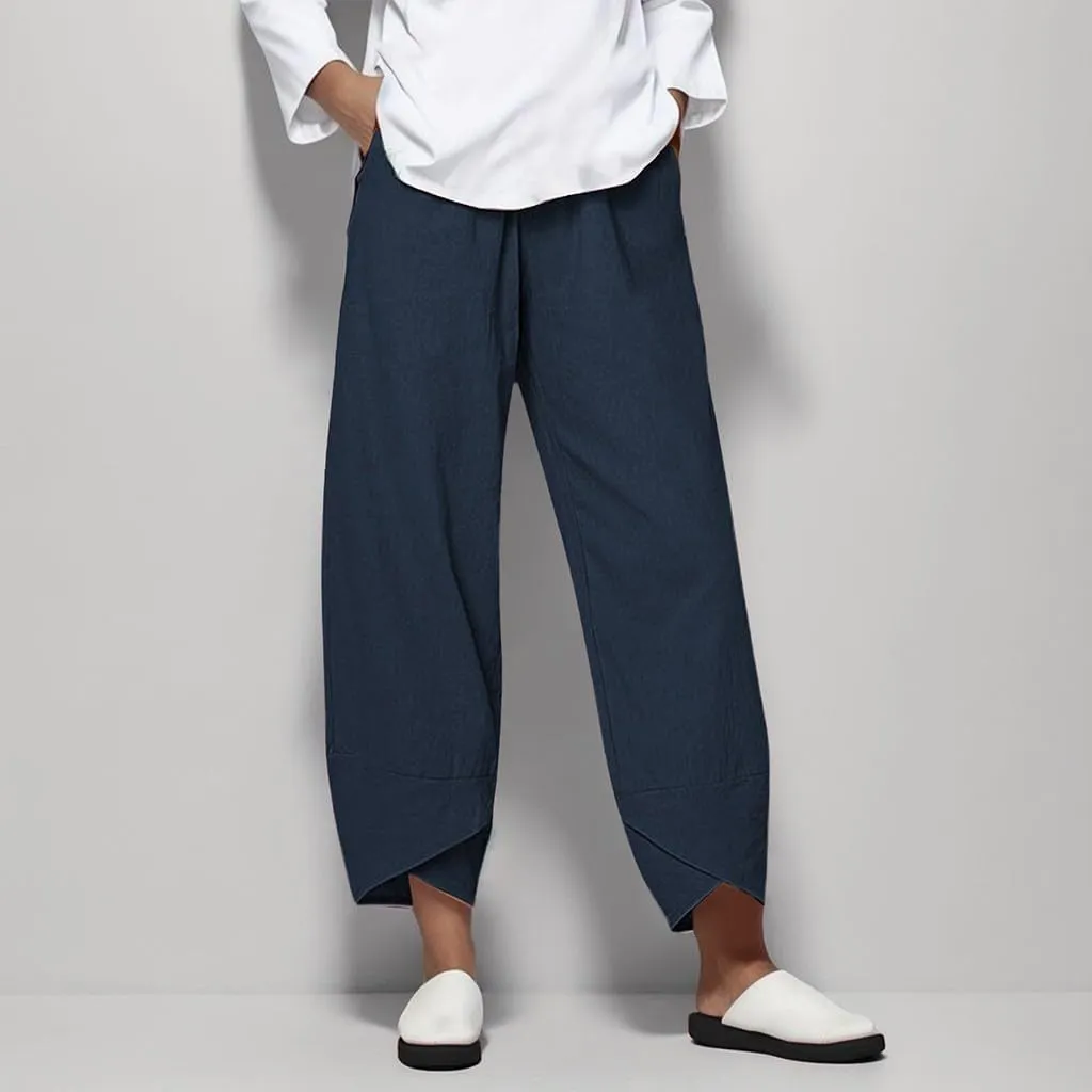 Women's Cotton Linen Casual Summer Capri Pants for Women Cropped Comfy Baggy Beach Trousers Palazzo Lounge Pants