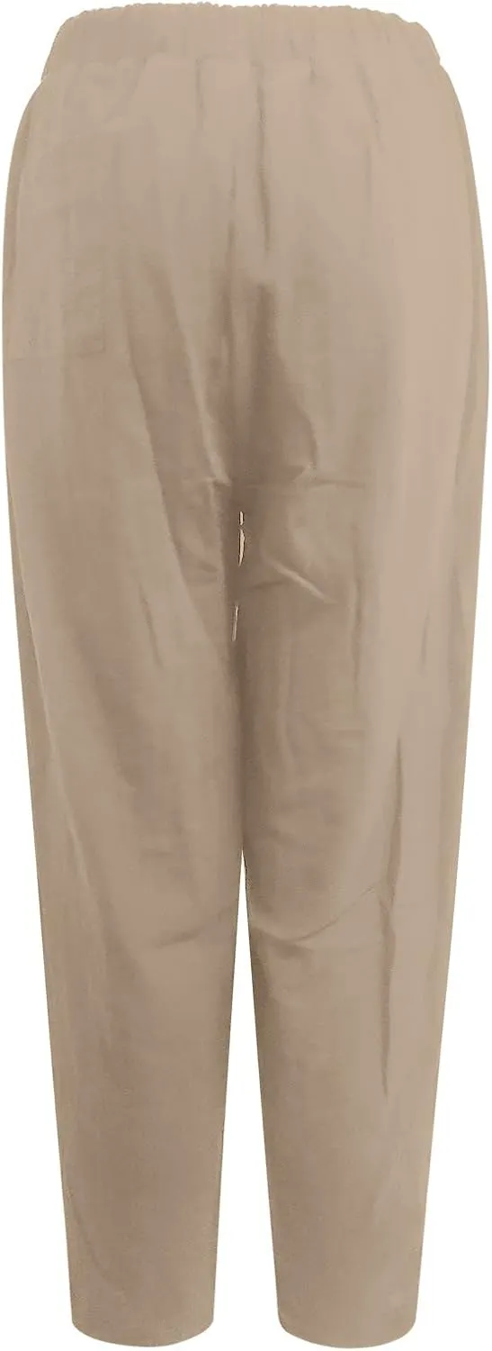Women's Cotton Linen Harem Pants Casual Loose Fit High Waisted Pants Trousers Summer Outfits 2025 Trendy with Pockets