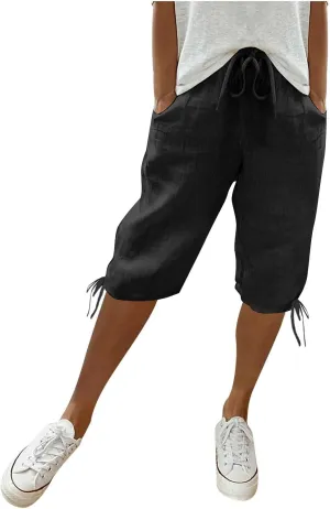 Women's Cotton Linen Summer Palazzo Pants Loose Cotton and Linen Pants Summer Drawstring Waist Wide Leg Pants
